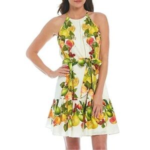 ANTONIO MELANI Sloan Citrus Fruit Halter Cotton Mini Dress